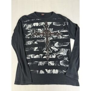 Vintage‎ MMA Elite Cross Skulls Thermal Black Shirt XL Cyber Y2K Mallgoth